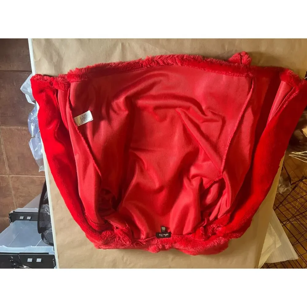 Melissa Paige Womens Red Fuzzy Fleece Jacket Collar One hook Closure Soft Small